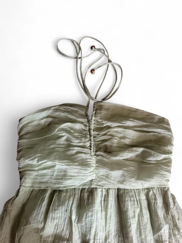 NWOT Sage Green Mint Halter Tiered Ruffle Mini Dress S - Image 3