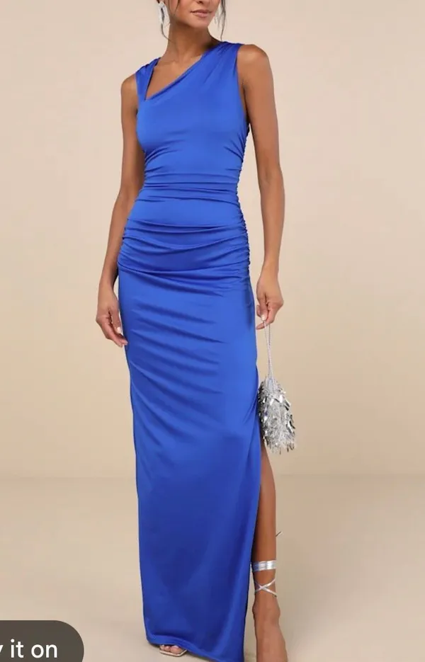 Lulus NWT enticing darling ruched asymmetrical blue dress size xsmall - Image 8
