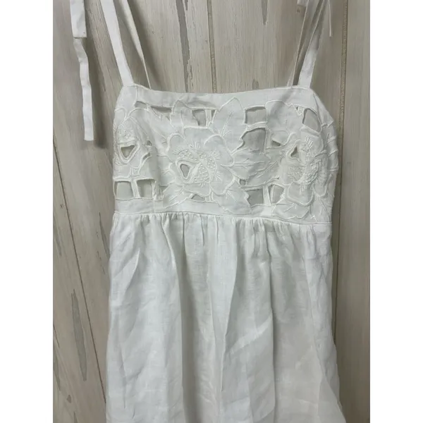 Zimmermann Linen White Eyelet Broderie Sun Dress Bridal Resort Size 0 - Image 3