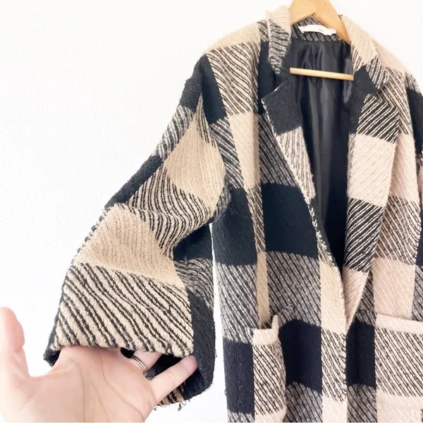 ASTR The Label Cora Plaid Wool Blend Peacoat Oversized Brown Black Coat - Image 5