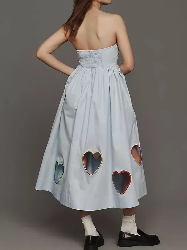 Anthropologie Mare Mare Strapless Cut-Out Hearts A-Line Midi Dress Light Blue - Image 3