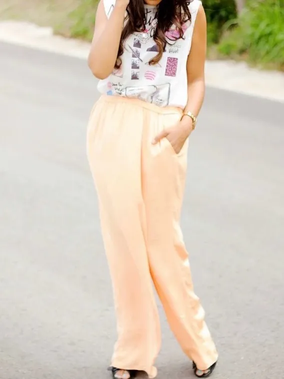 Zara Basic Peach Orange Flowy Wide Leg Silky Palazzo Pants XS - Image 3