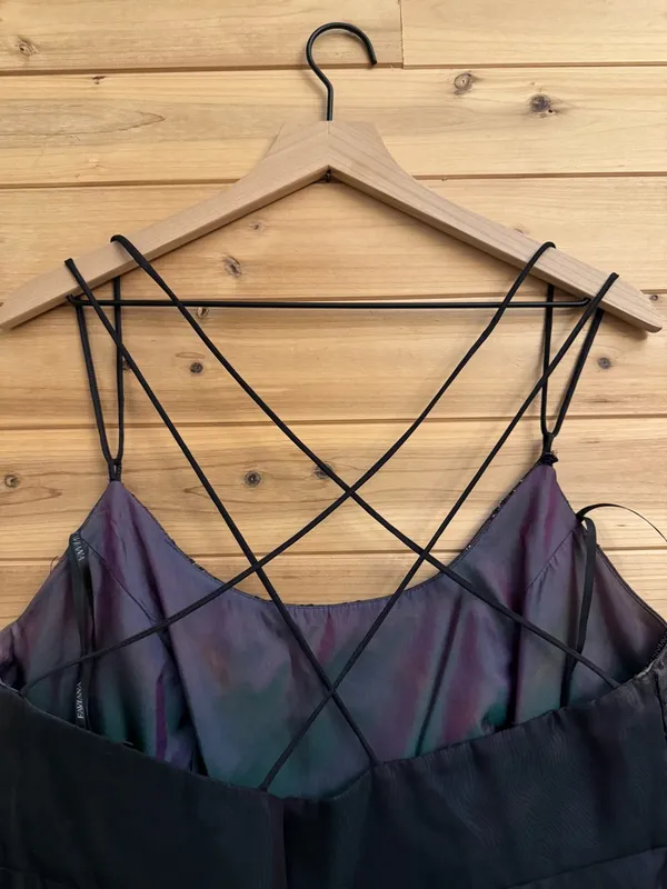 VNTG Faviana Large Iridescent Purple Green Strappy Prom Dress Whimsigoth Fairy - Image 7