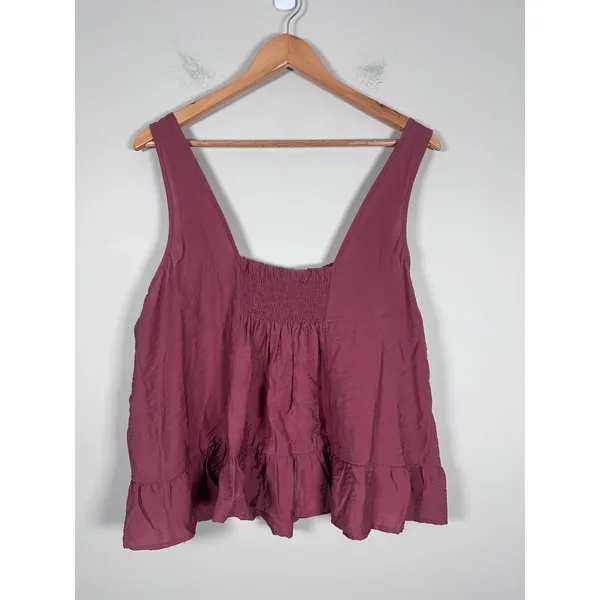 Maeve Peplum Tank Top Womens Large Burgundy Boho Smocked Cottage Flowy Date - Image 5