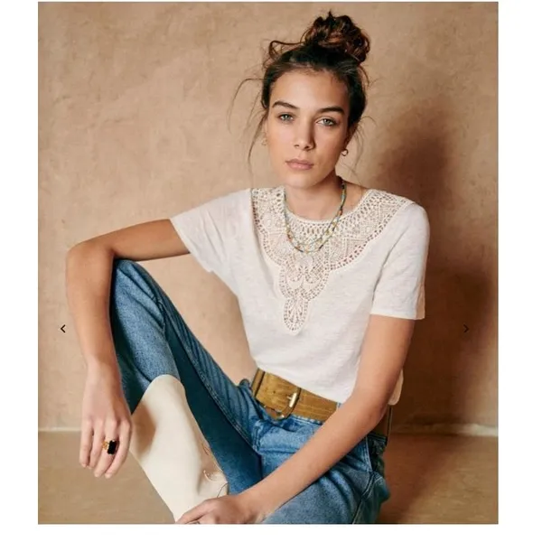 Sézane T-Shirt in Ecru Lightweight slub knit linen WOMENS XS - Image 7