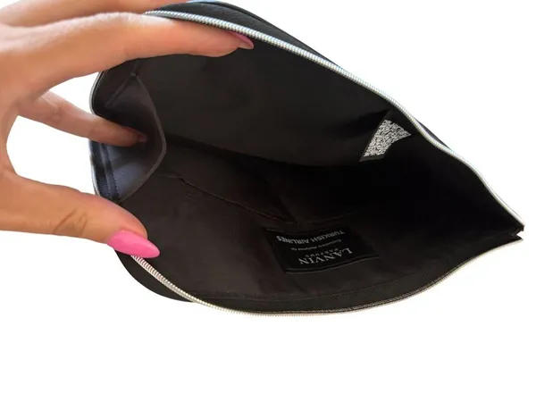 LANVIN Black Patterned Zip Cosmetic Makeup Pouch - Image 2