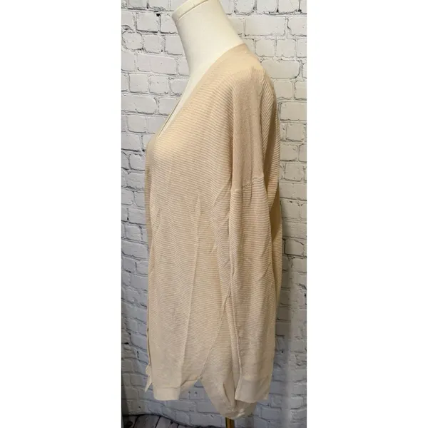 LOFT ribbed open-front cardigan sweater in a neutral tan or light beige medium - Image 3