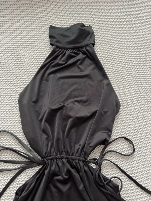 Oh Polly Eulalie High Neck Mini Dress Black - Image 3