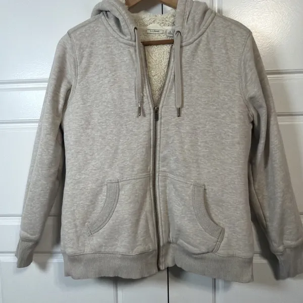 L.L.Bean Full Zip Hoodie Womens Small Gray Sherpa Lined 505468 - Image 5
