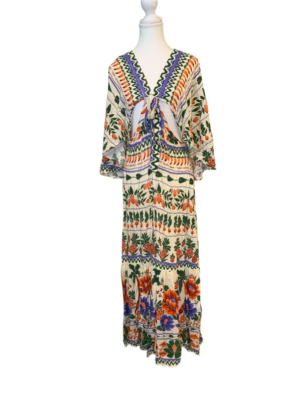 FARM Rio for Anthropologie V-Neck Kaftan Maxi Cut-Out Dress - Image 9