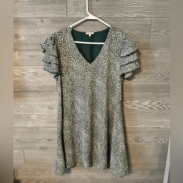 JODIFL Green Floral‎ Ruffle Sleeve V Neck Mini Dress Women's Size S - Image 2