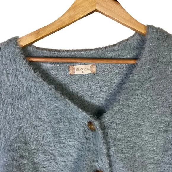 NWT Altar'd State Eyelash Knit Fuzzy Cardigan Sweater Baby Blue Cropped Size L - Image 3