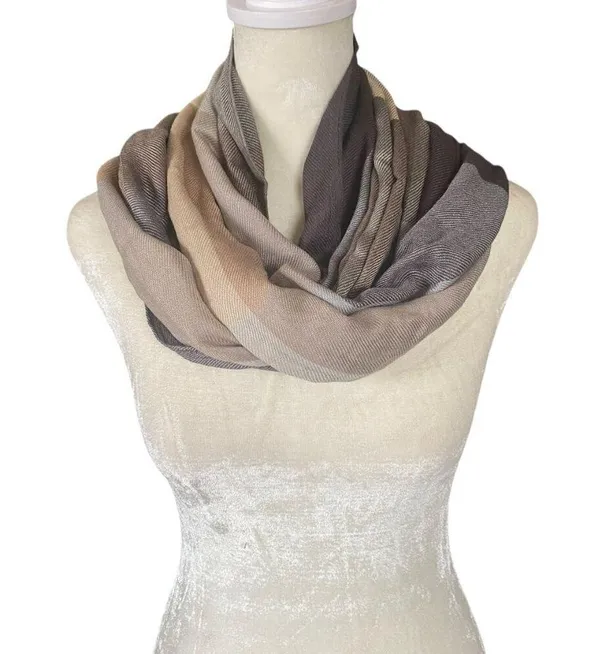 Neutral colored women's rectangle scarf wrap shawl with fringed edges - Image 3