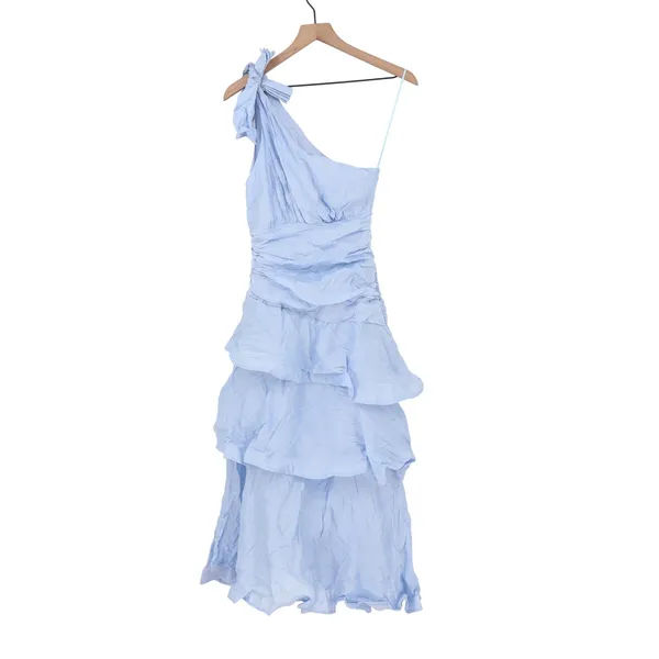 Showpo Eugenia Midi Dress One Shoulder Ruffle Tiered Pale Blue Size 4 - Image 2