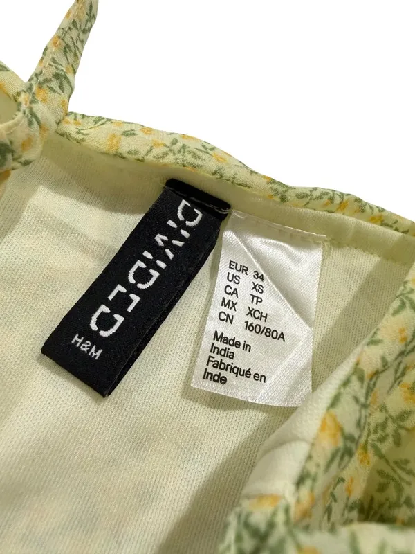 Divided Yellow Green Floral Mini Dress Sundress Tie Front Cutout X-Small Women's - Image 5