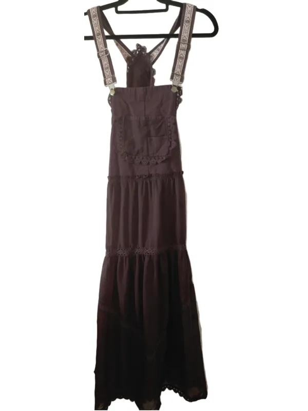 Lace Embroidered Tulle Bib Maxi Bohemian Apron Dress Size XL - Image 2