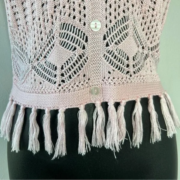 CRAVE FAME Crochet Fringe Crop Top Womens Size Large Boho Kawaii Pastel Festival - Image 4