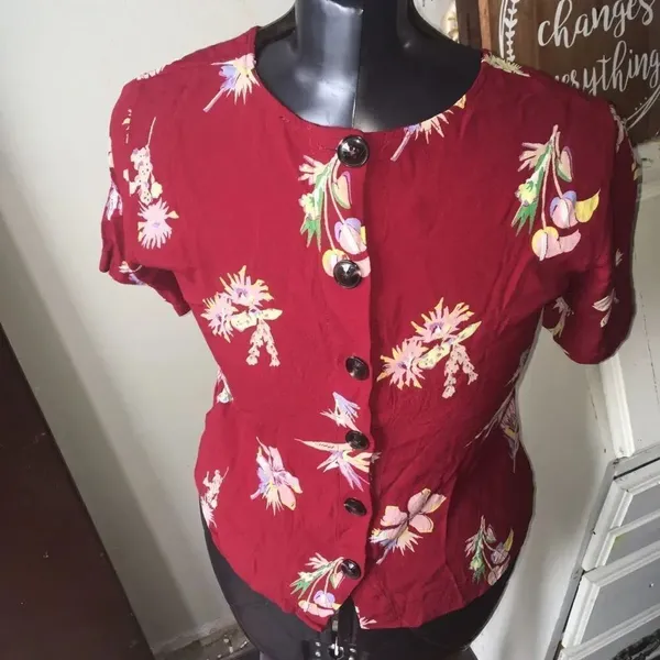 Madewell S red floral button down back blouse - Image 2