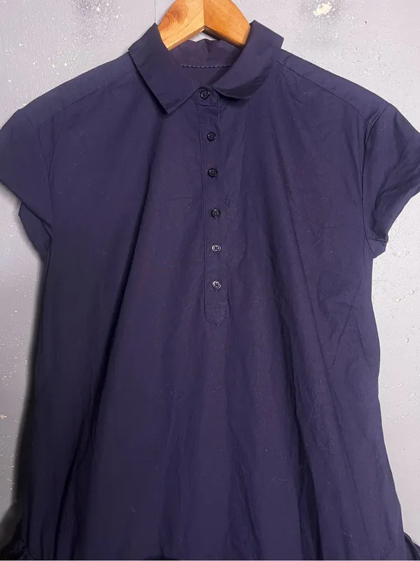 Anthropologie Maeve Short-Sleeve Collared 3D Ruffle Mini Shirt Dress Navy. XS - Image 5