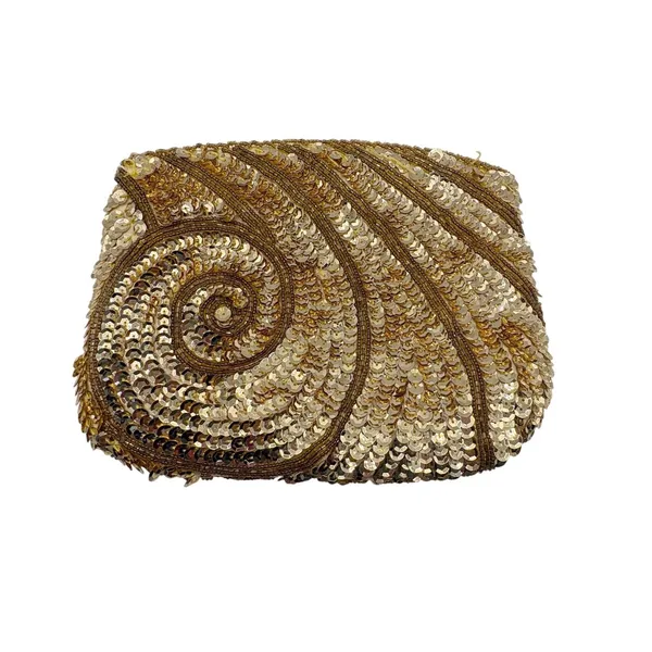 Vintage La Regale Sequin Clutch Bag Gold Swirl Beaded Evening Pouch Glam‎ Disco - Image 4