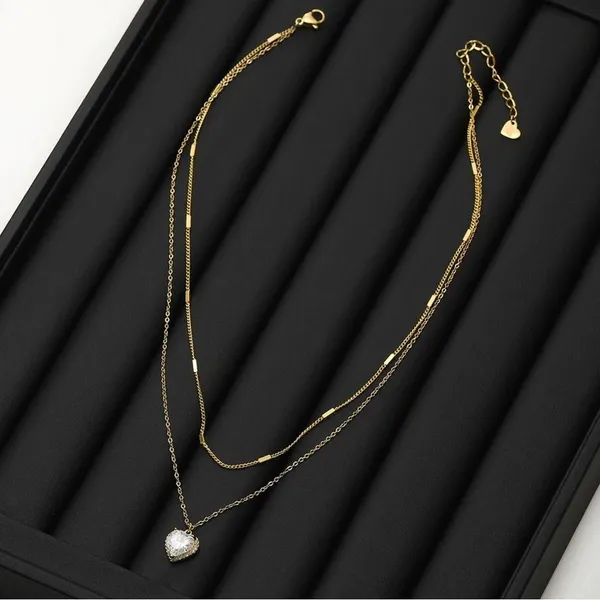 Layered Heart Necklace Gold - Image 2