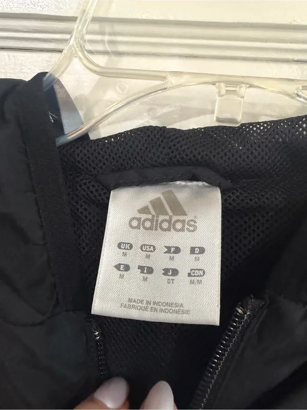 adidas Black Hooded Jacket with Aqua Trim medium - Image 2