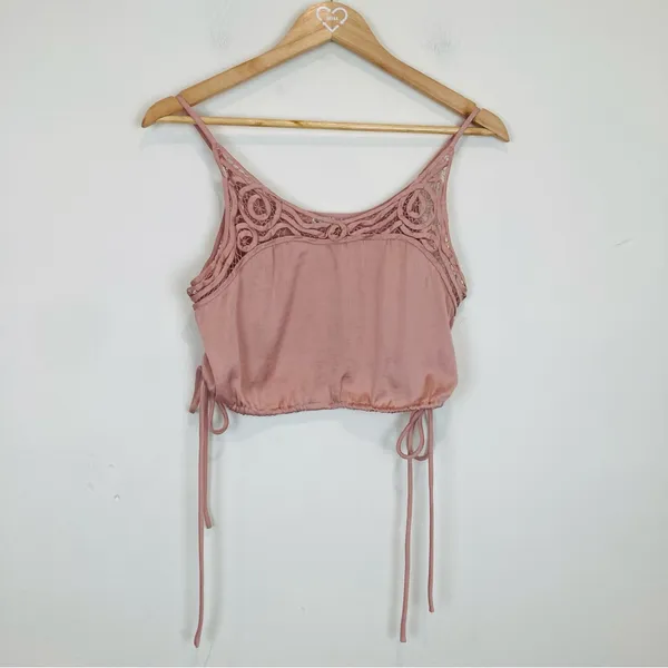 Intimately Free People pale pink satin lace trim side tie cropped camisole. XS - Image 2
