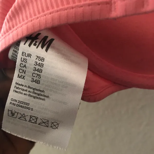 H&M pink push up bikini bra top and adjustable straps and back hooks - Image 3