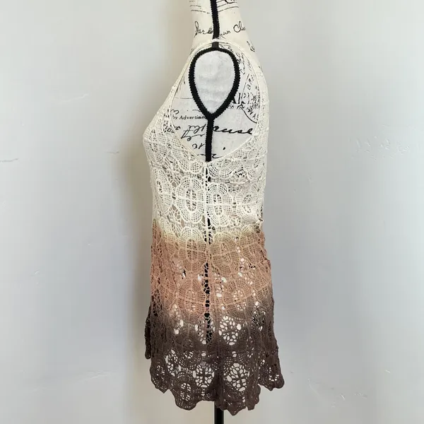Coco‎ + Carmen Crochet Lace Tank Top Womens S/M Brown Ombre Boho Excellent - Image 2