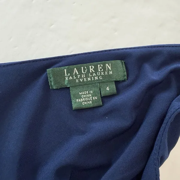 Ralph Lauren Navy Blue Ruched Sleeveless Rhinestone Stretch‎ Sheath Dress Size 4 - Image 9