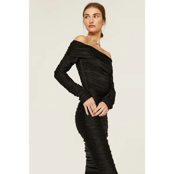 Bronx & Banco Amara Black Ruched Long Sleeve Off the Shoulder Midi Dress Size 4 - Image 3
