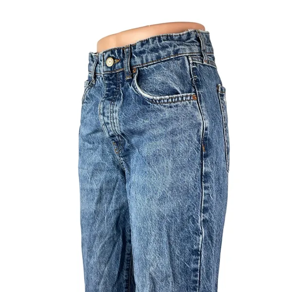 Zara Women's Blue Distressed Hem High Rise Loose Straight Denim Jeans Pants Sz 4 - Image 2