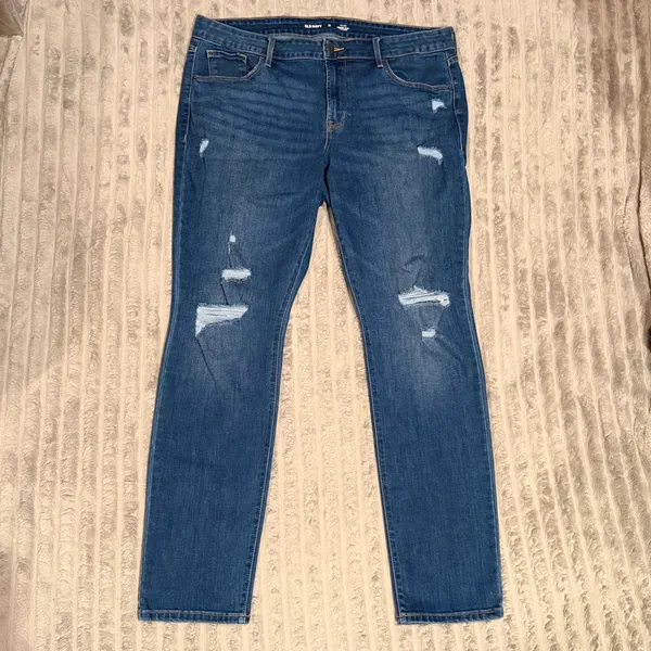 Old Navy Power Slim Straight Mid-Rise Distressed Jeans Blue Size 16 Long - Image 2
