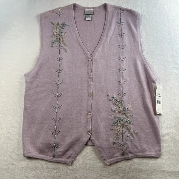 VTG Koret Sz L Knit Sweater Vest Embroidered Floral Cottagecore‎ Granny 90s - Image 2