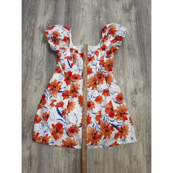 Lost + Wander Poppy Blooms Mini Dress Puff Sleeve White Orange Blue Women Large - Image 5
