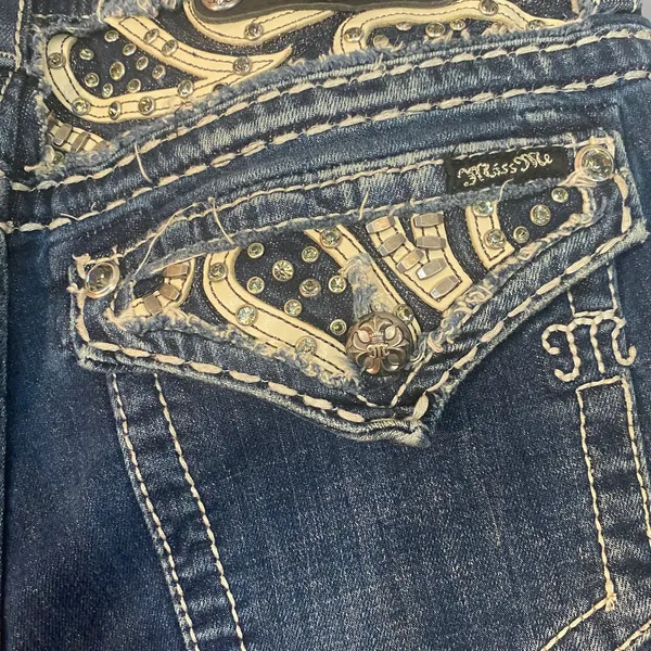 Miss Me Blue Easy Boot Distressed Embellished Classic Denim Jeans Women Sz 29 - Image 12