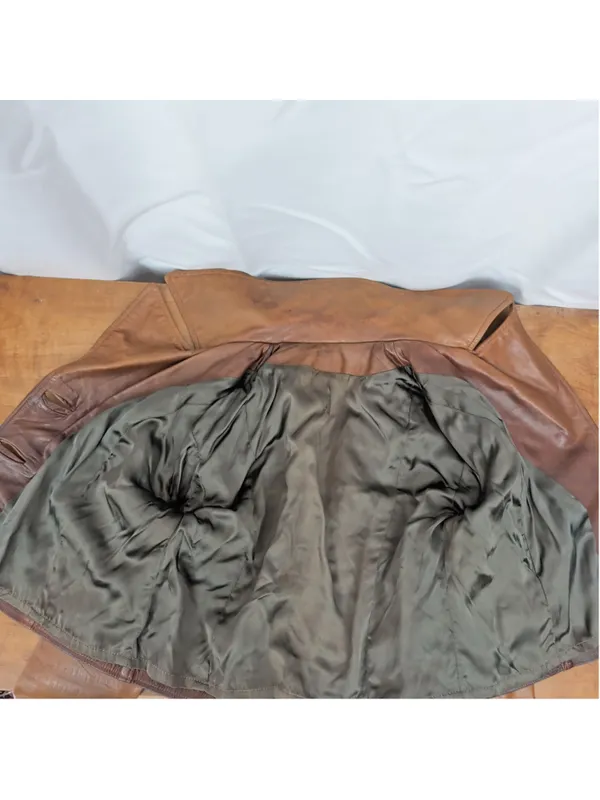 Ladies' Vintage Double Breasted Brown Leather Jacket - Image 8