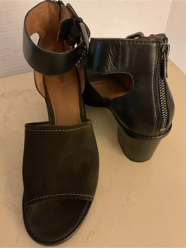 Frye Black Suede & Leather Ankle-Strap Block Heel Brielle Sandals US 8 - Image 6