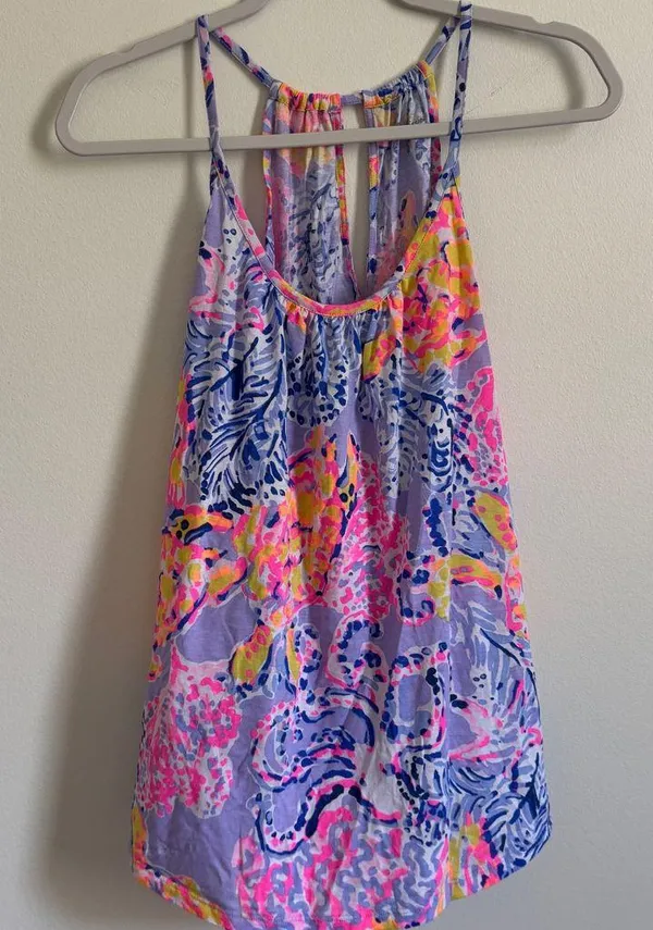 Lilly Pulitzer Lacy Tank Top Size Medium Pima Cotton Modal Floral Tropical - Image 2