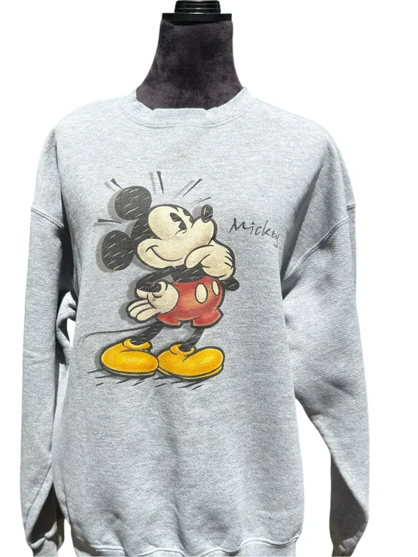 Disney Store Mickey Mouse Crewneck‎ Sweatshirt Vintage 90s USA Heather Gray XL - Image 2
