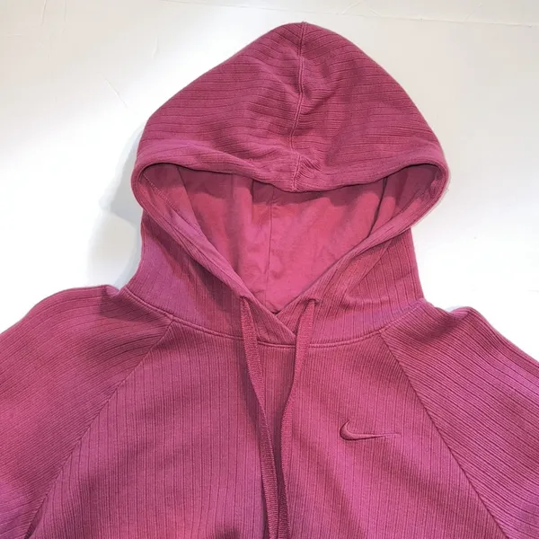 Nike ribbed cropped hooded long sleeve shirt pullover Medium logo maroon - Image 6
