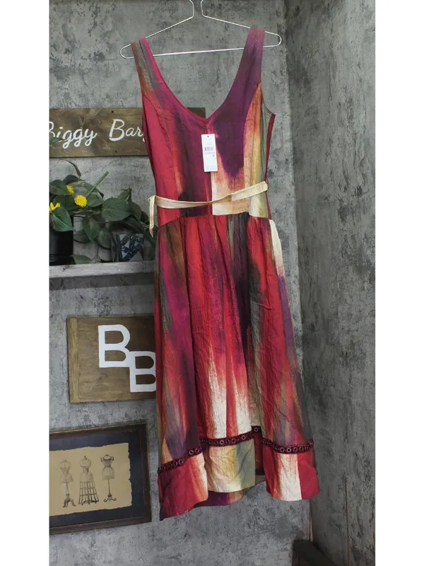 NWT DKNY Abstract Midi V-Neck Belted Dress P5EBTBEK Brush Stroke Brown Multi 6 - Image 7