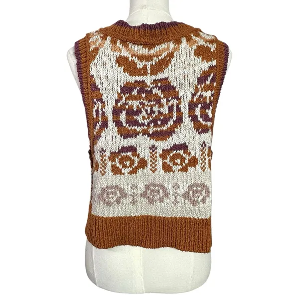 Free People Notes Of Rose Sweater Vest Neutral Combo Small NWT Bohemian Preppy - Image 7