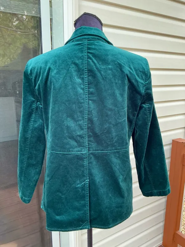 Women's Velvet Single-Button Blazer Jacket - Deep Teal Green - Image 3