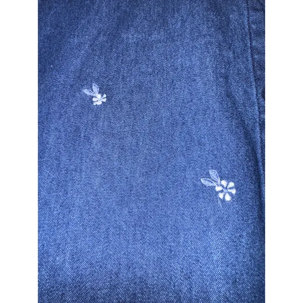 Vintage‎ Chambray Embroidered Floral Top Button Up Women Large Daisy 90s Prairie - Image 6
