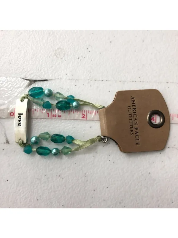 American Eagle Outfitters Beaded Bracelet "Love" Charm Turquoise-Colored Beads - Image 2