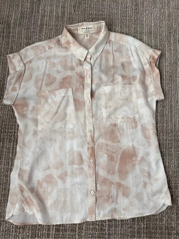 Cloth & Stone Anthropologie Blush Abstract Tencel Button Front Shirt Size S - Image 7