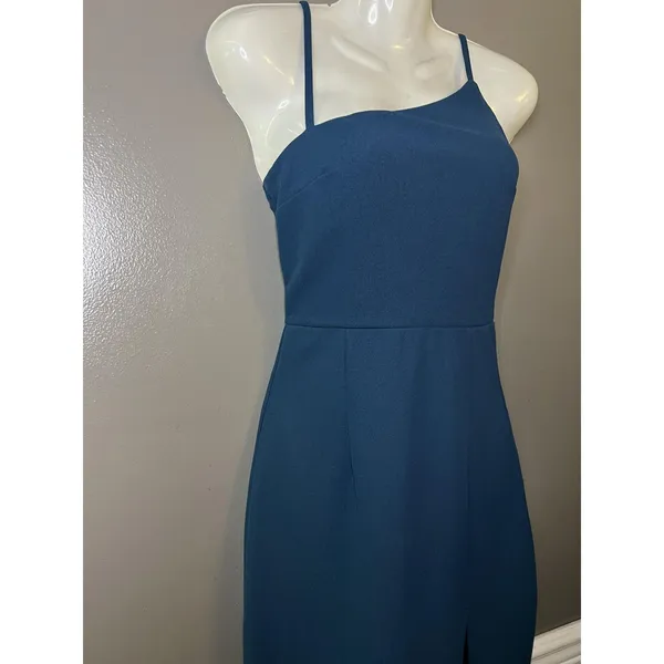 Lulus Dress Womens Small Blue One Shoulder Sheath Midi Side Slit Party Cocktail - Image 4
