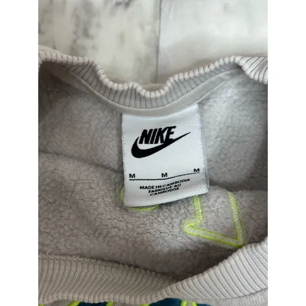 Nike off White Cropped Crew Sweatshirt Neon Green Navy logo spell out medium - Image 8