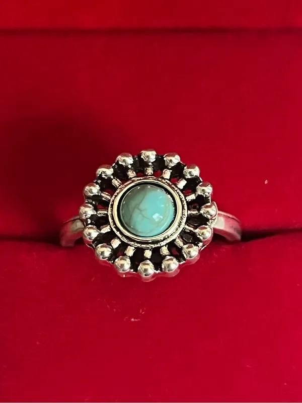 Vintage/Boho Design Faux Turquoise Stainless Steel Silver Ring Size 8 NWT - Image 2